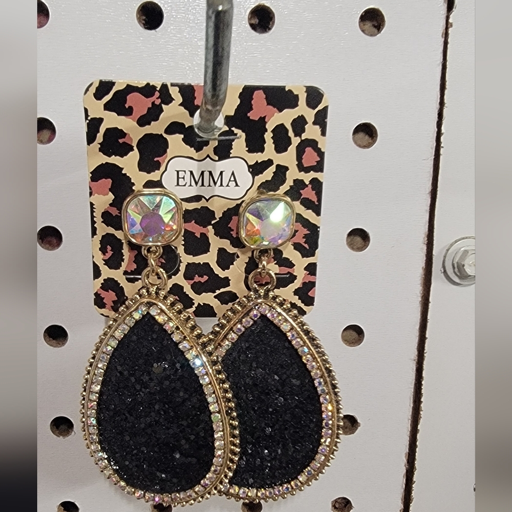 NWT Earrings black with AB stones